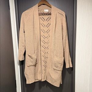 Elegant Tan Open-Front Cardigan Sweater